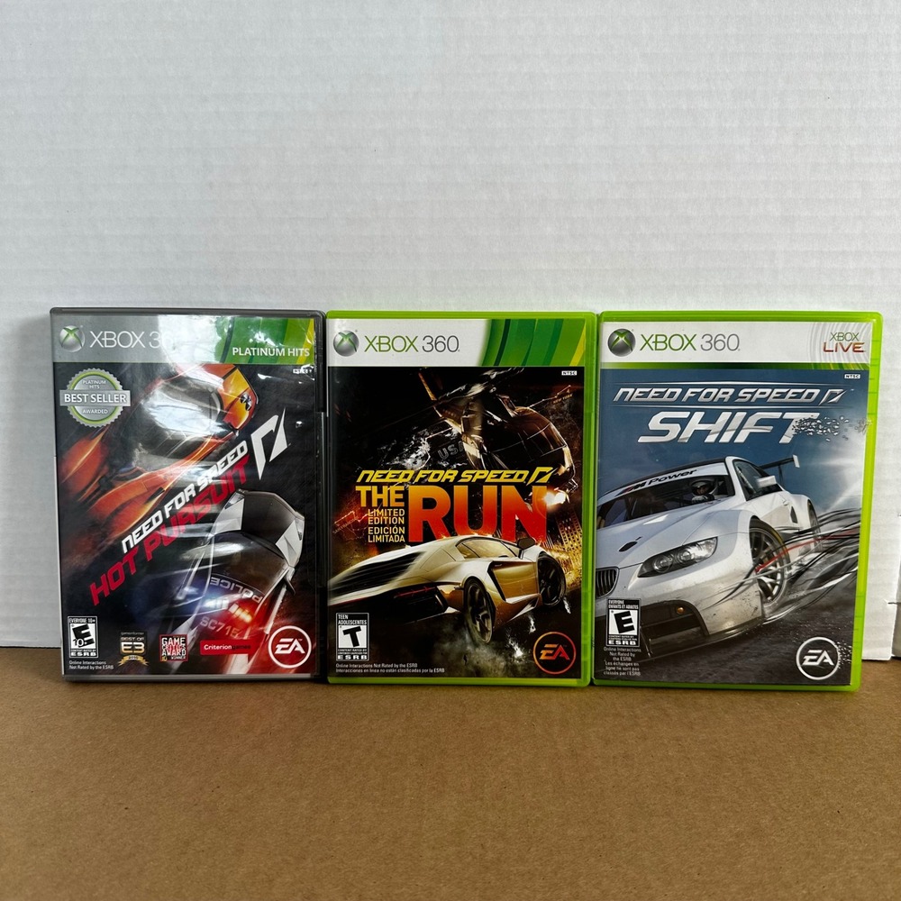 EA Need for Speed Xbox 360 Bundle 3 Games Hot Pursuit The Run Shift Good Racing